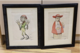 John Harold Hudson (exh. 1910-1916), two ink and watercolours, Caricatures, each signed and dated 1918, 34 x 24cm